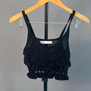 Black Knit Crop Top. Spaghetti Straps.